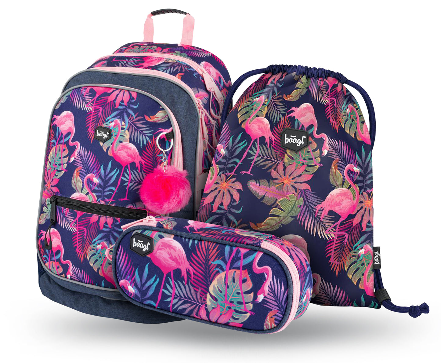 Flamingo Rucksack-Set 3tlg: Rucksack, Federmäppchen, Turnbeutel