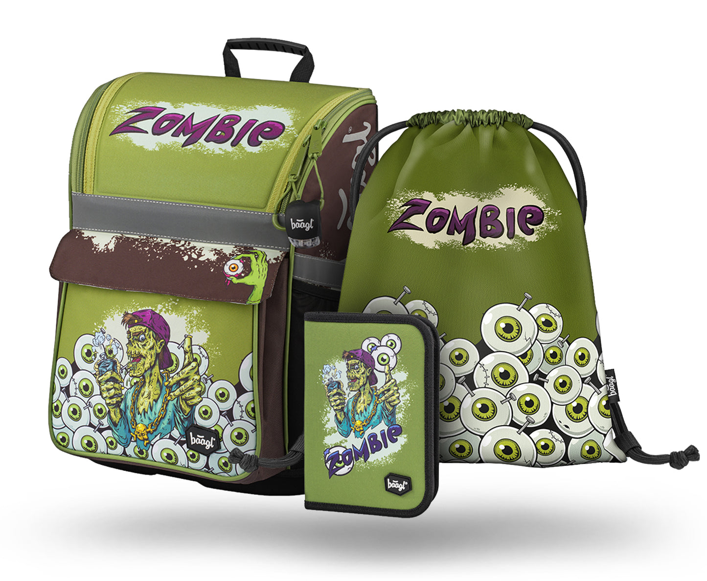 Zippy Zombie Schulranzen-Set 3tlg: Schulranzen, Federmäppchen, Turnbeutel