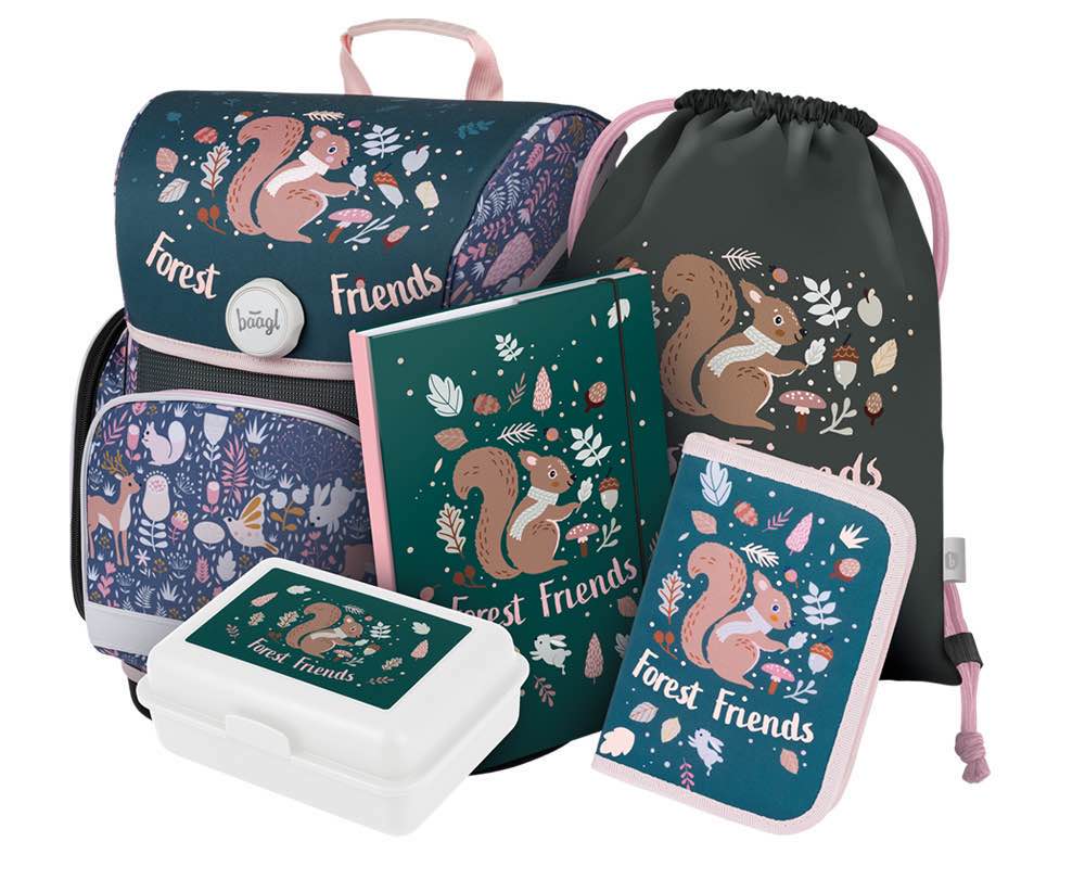 Ergo Eichhörnchen Schulranzen-Set 5tlg: Schulranzen, Federmäppchen, Turnbeutel, Heftmappe, Brotdose