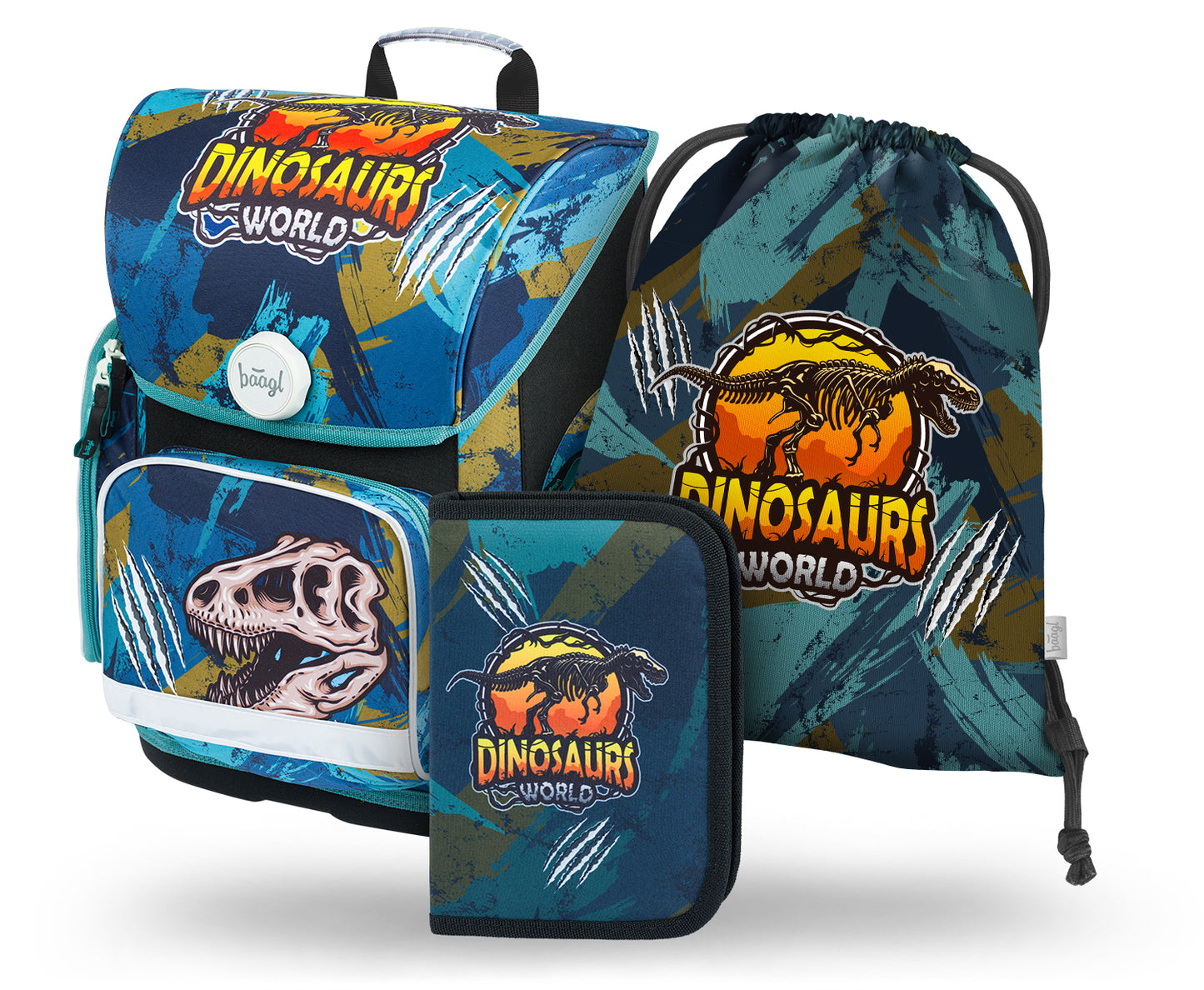 Ergo Dinosaurs World Schulranzen-Set 3tlg: Schulranzen, Federmäppchen, Turnbeutel