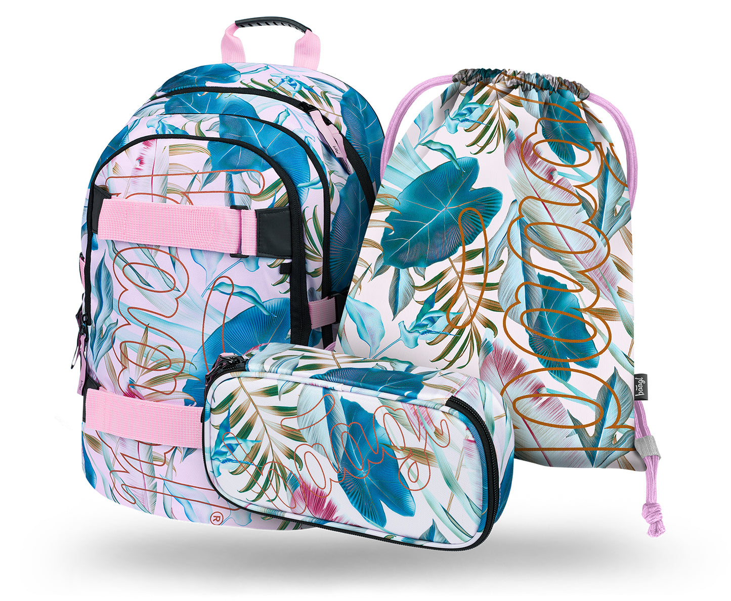 Skate Leafs Rucksack-Set 3tlg: Rucksack, Federmäppchen, Turnbeutel