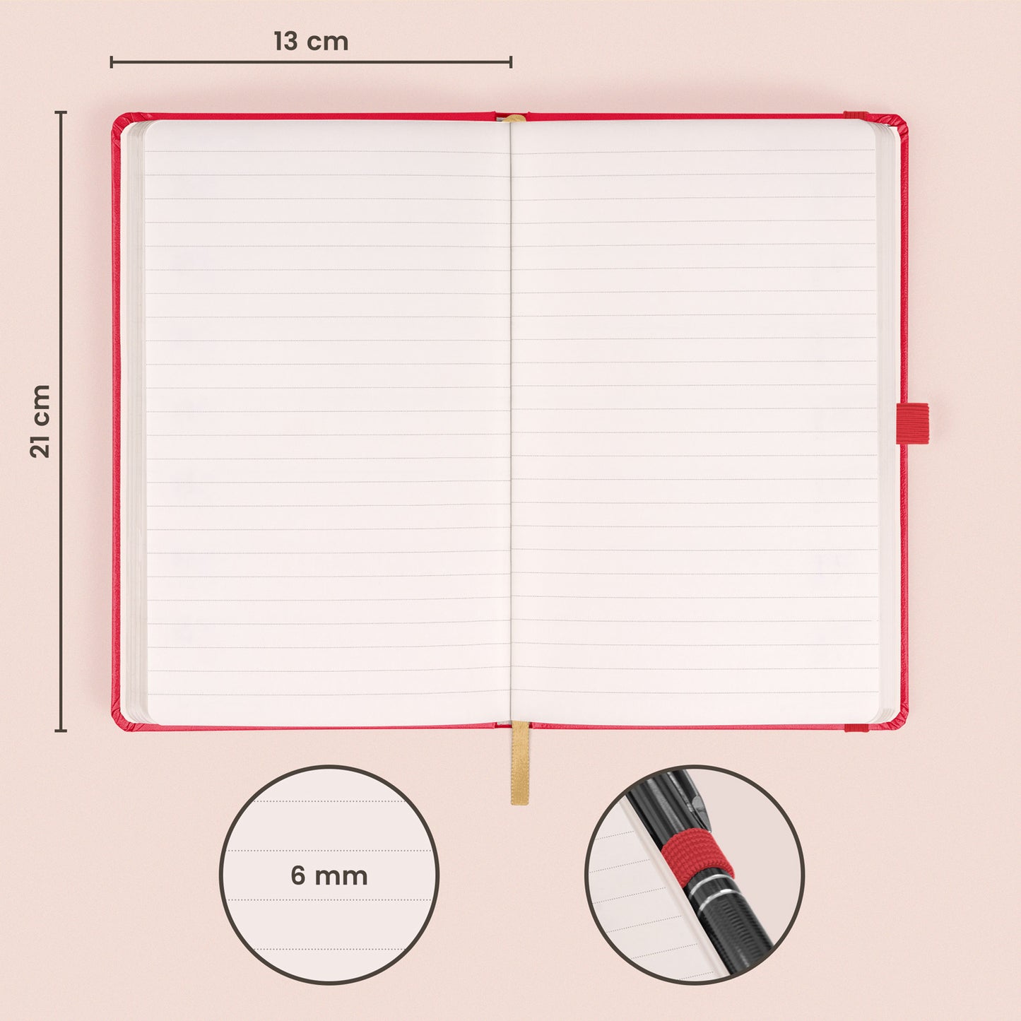 Notizbuch Rot, liniert, 13 × 21 cm