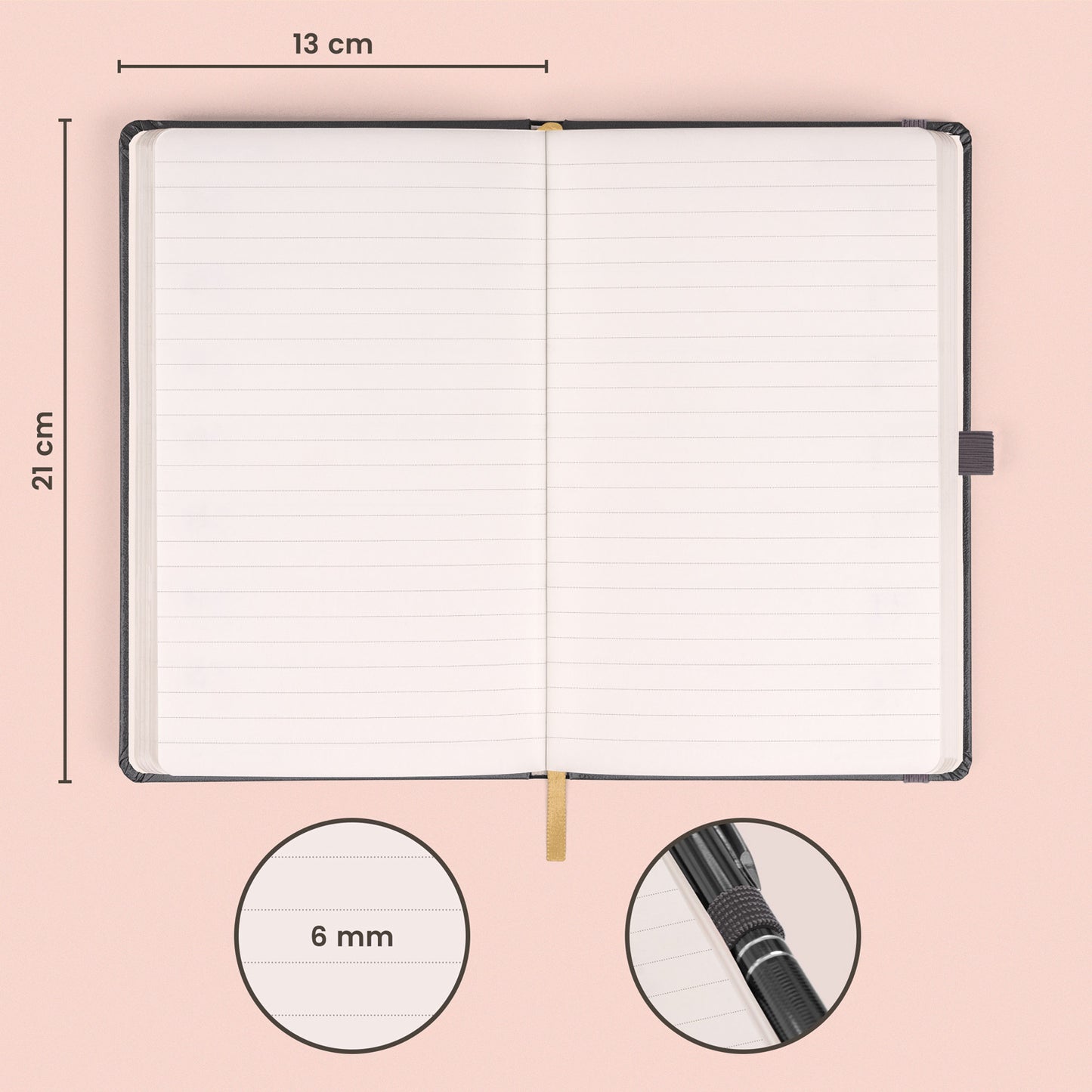Notizbuch Grau, liniert, 13 × 21 cm