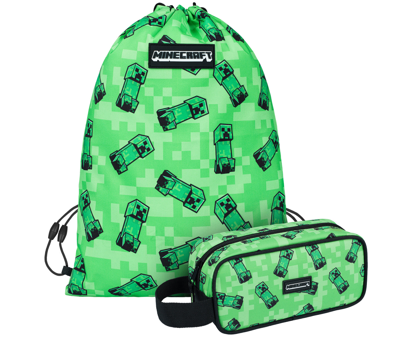 MINECRAFT SET 2 Creeper: Federmäppchen, Turnbeutel