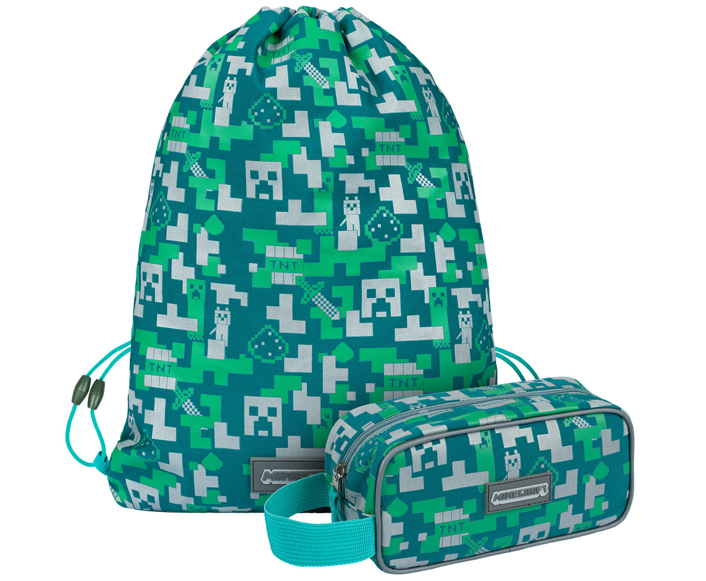 MINECRAFT SET 2 Silver Creeper: Federmäppchen, Turnbeutel