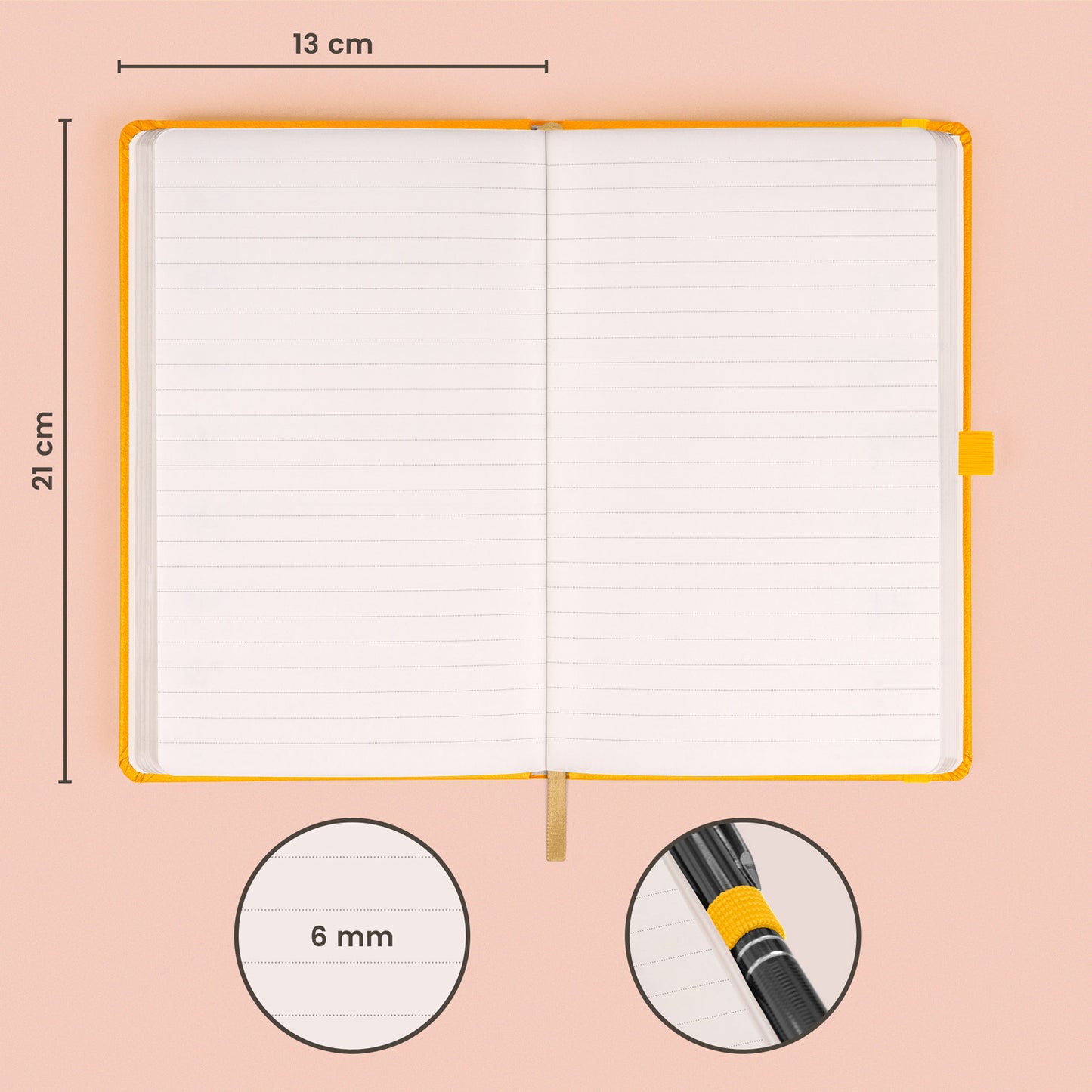Notizbuch Gelb, liniert, 13 × 21 cm