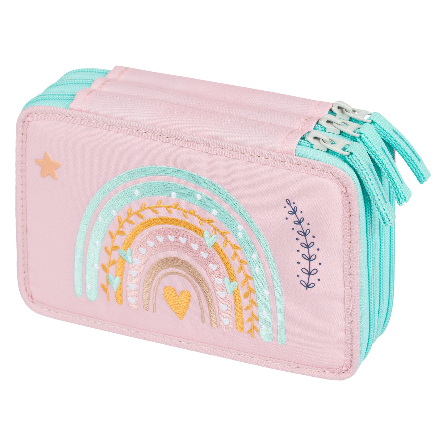 Federmäppchen 3-Fach Regenbogen Rosa