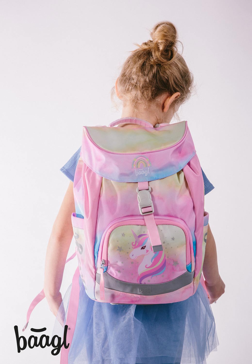 Airy Rainbow Unicorn Rucksack-Set 5tlg: Schulranzen, Federmäppchen, Turnbeutel, Geldbeutel, Brotdose