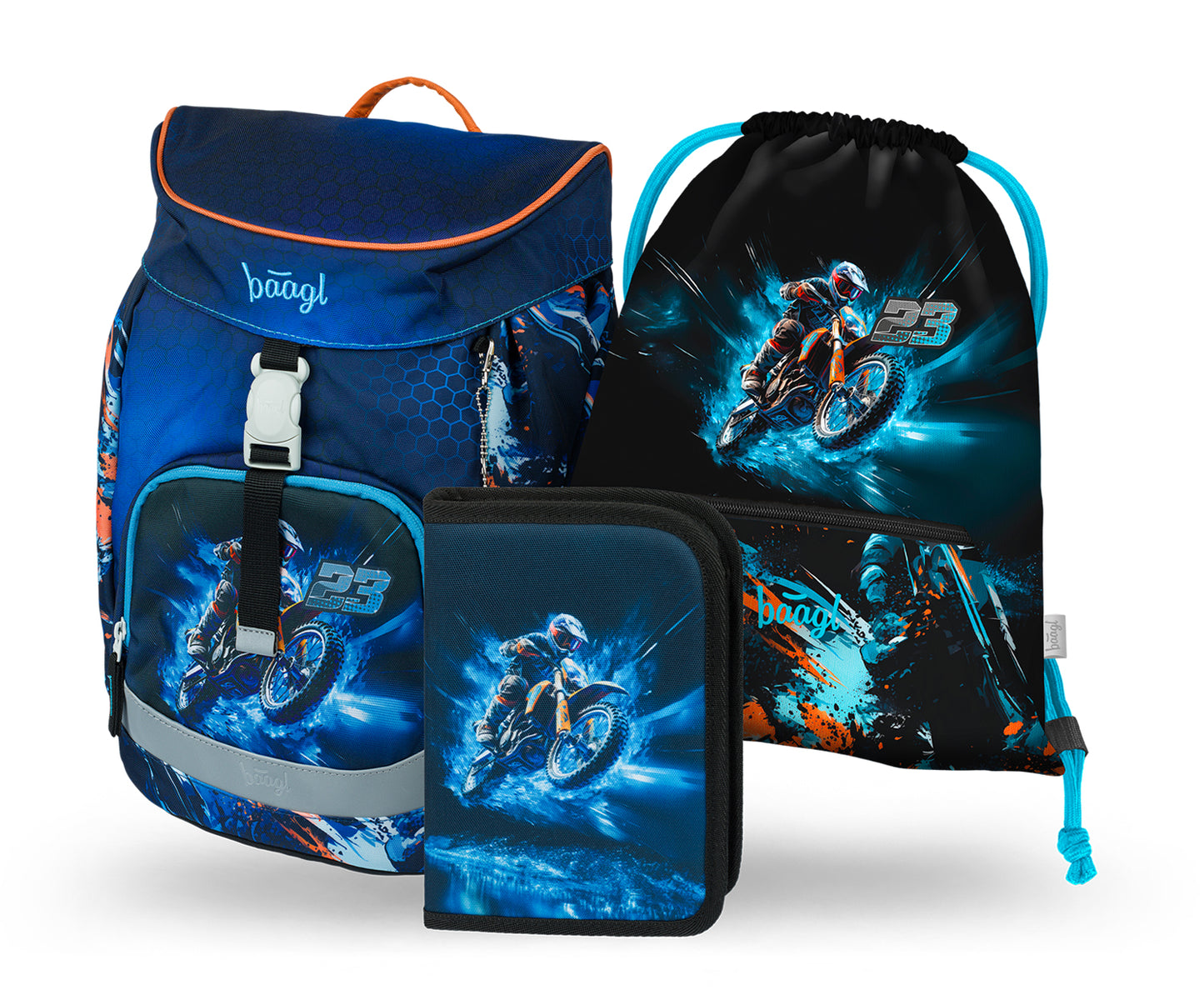 Airy Motorrad Rucksack-Set 3tlg: Rucksack, Federmäppchen, Turnbeutel