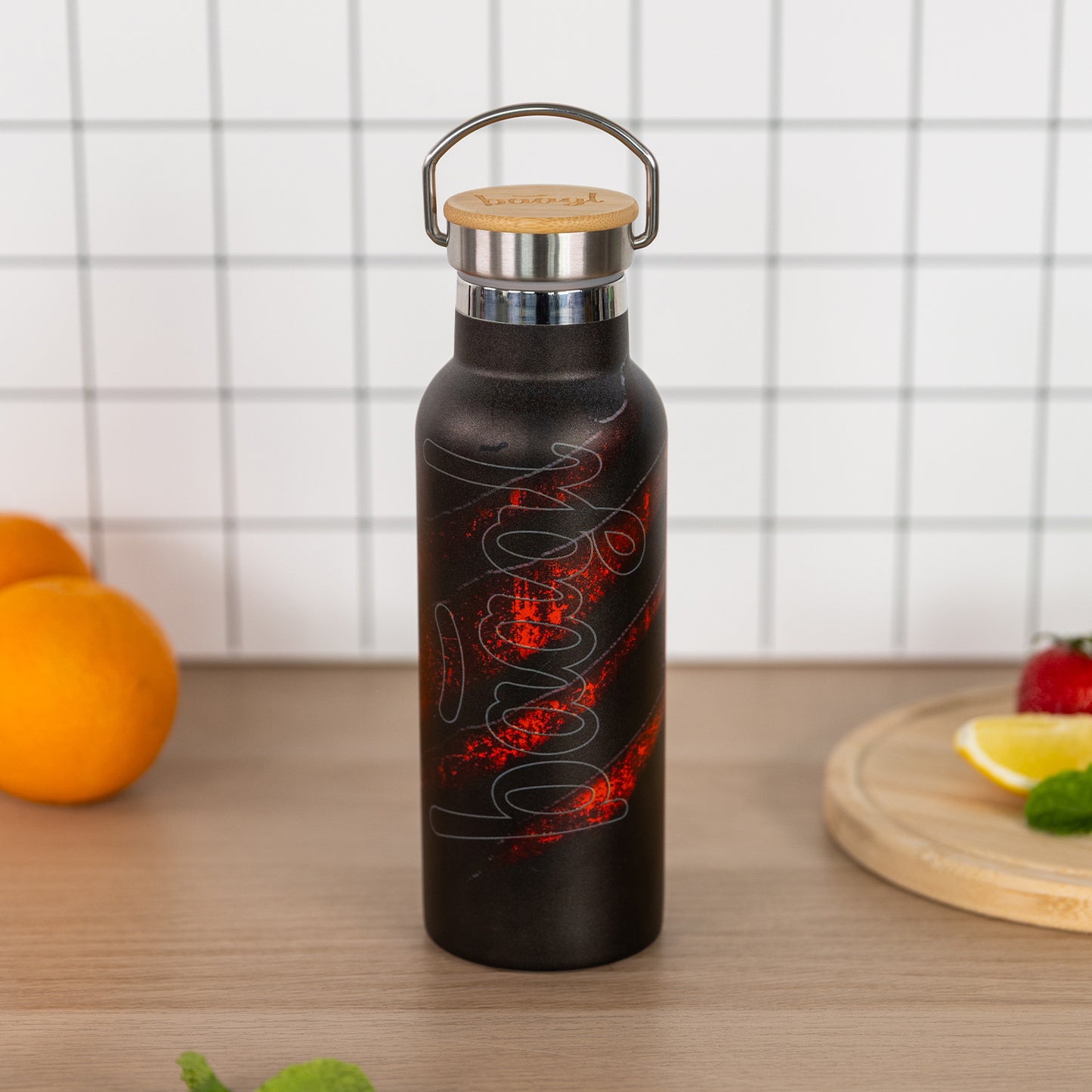 Thermoflasche mit Bambusdeckel Lava, 500 ml