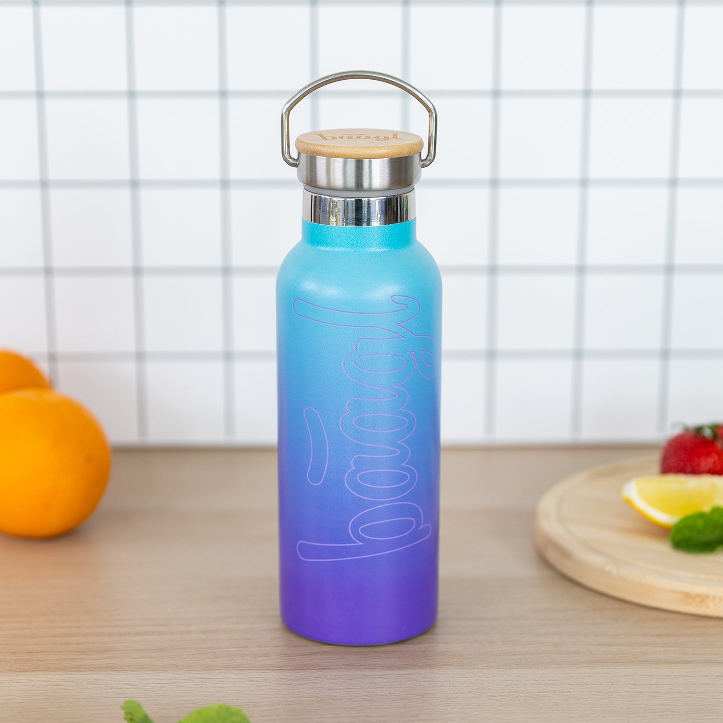 Thermoflasche mit Bambusdeckel Gradient blau-violett, 500 ml
