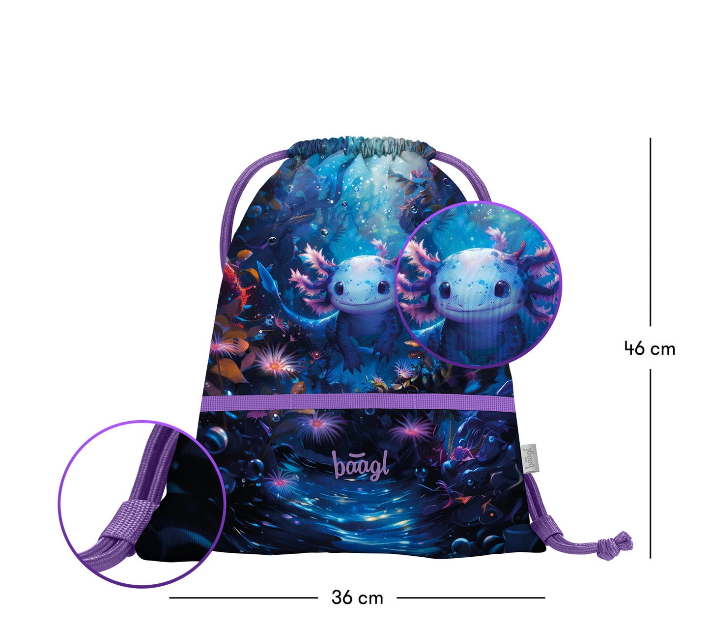 Turnbeutel mit Tasche Axolotl