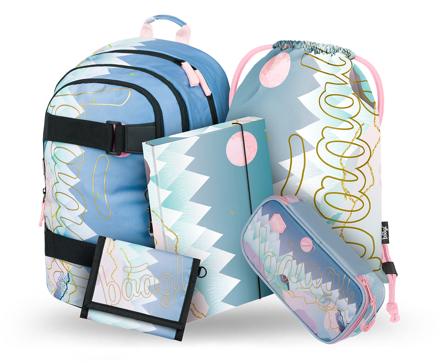 Skate Moon Rucksack-Set 5tlg: Rucksack, Federmäppchen, Turnbeutel, Geldbörse, Heftmappe