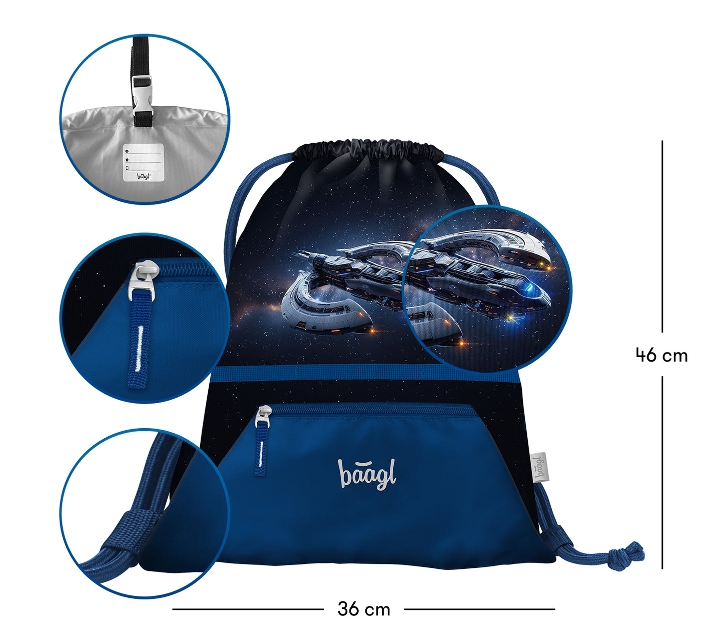 Turnbeutel mit Tasche Space Ship