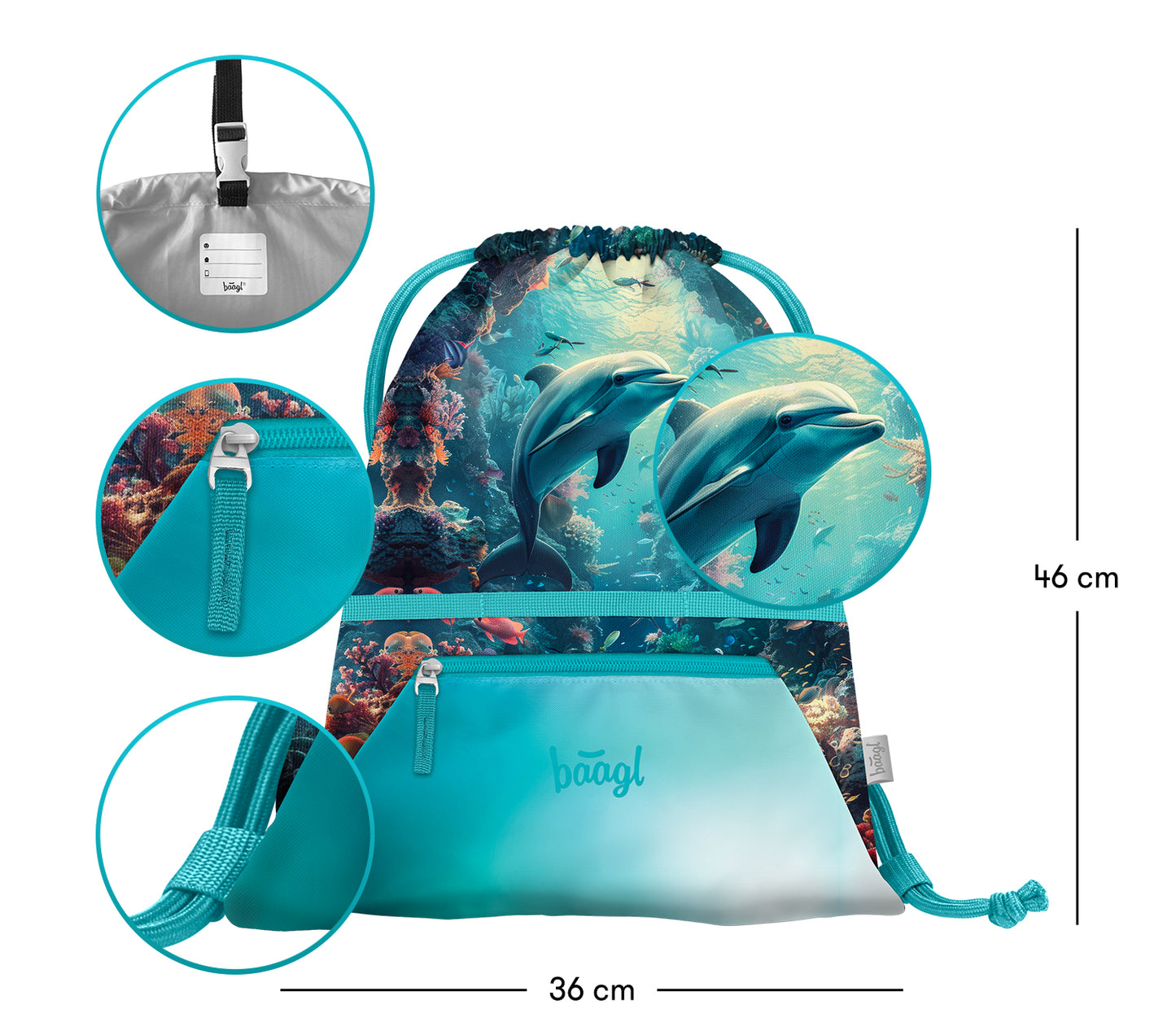 Turnbeutel mit Tasche Delphin