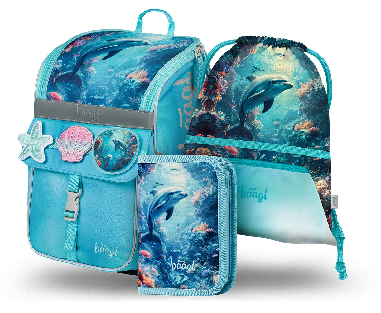 Zippy Delphin Schulranzen-Set 3tlg: Schulranzen, Federmäppchen, Turnbeutel