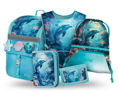 Zippy Delphin Schulranzen-Set 5tlg: Schulranzen, Federmäppchen, Turnbeutel, Schürze, Geldbeutel