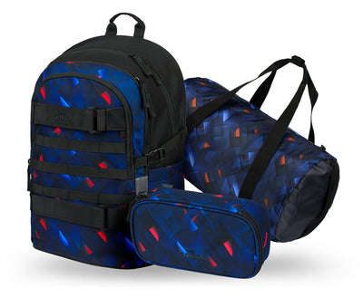 Skate Indigo Rucksack-Set 3tlg: Rucksack, Federmäppchen, Sporttasche