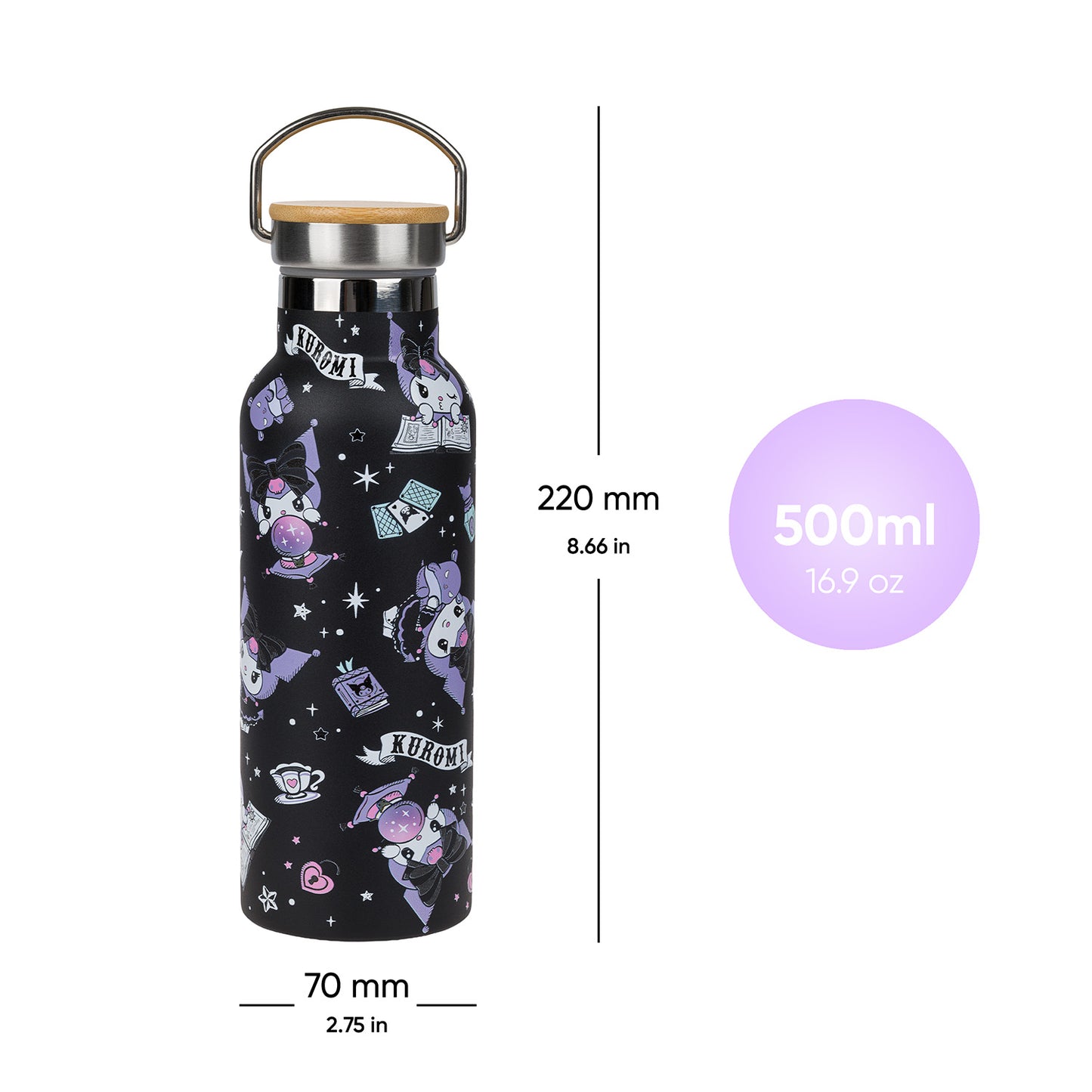 Thermoflasche mit Bambusdeckel Kuromi Fortune Dream, 500 ml