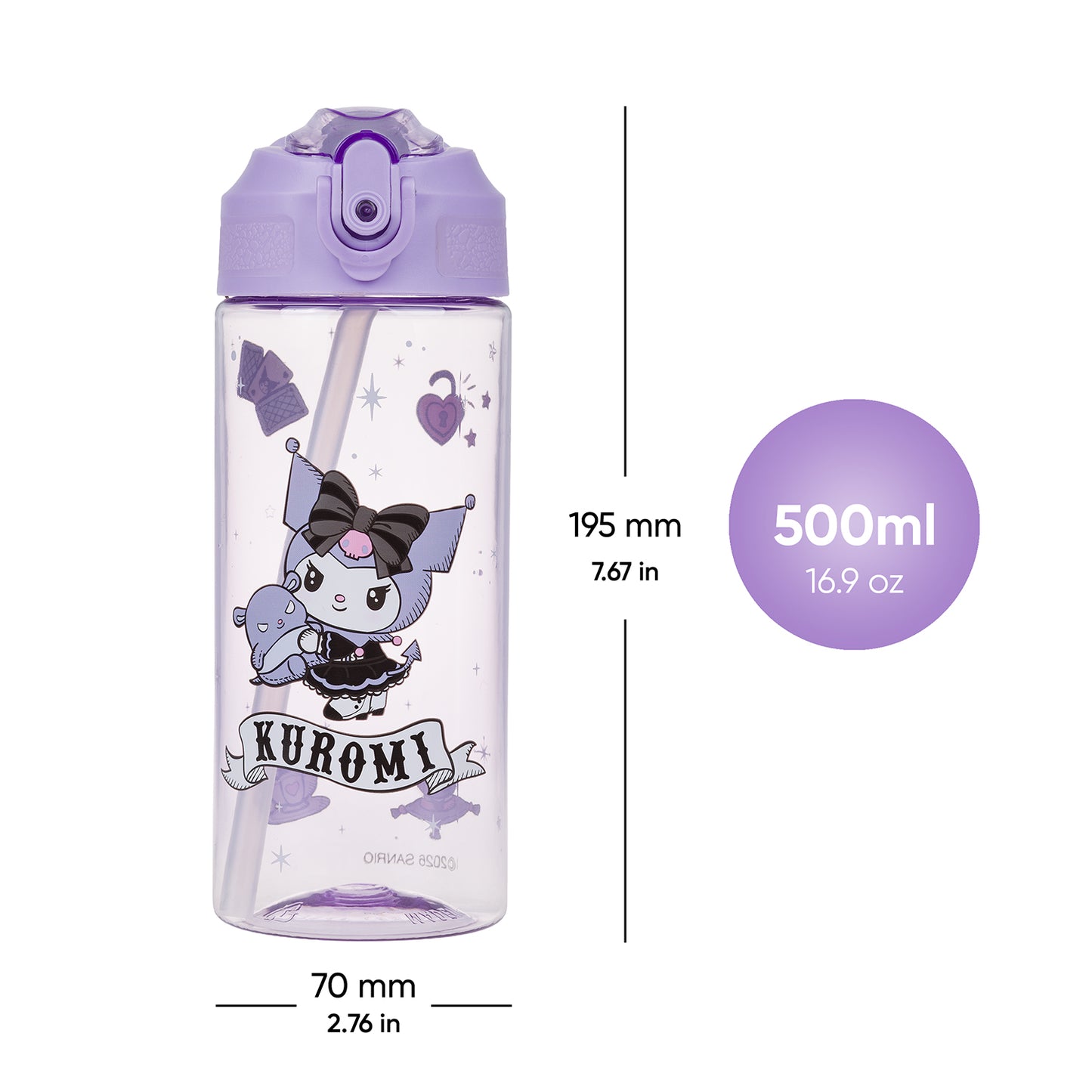 Tritan Trinkflasche mit Strohhalm Kuromi Fortune Dream, 500 ml