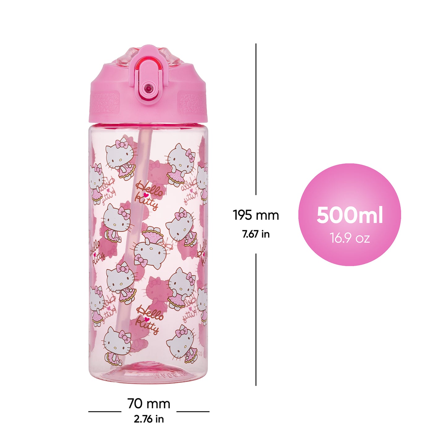 Tritan Trinkflasche mit Strohhalm Hello Kitty Sweet Leopard, 500 ml