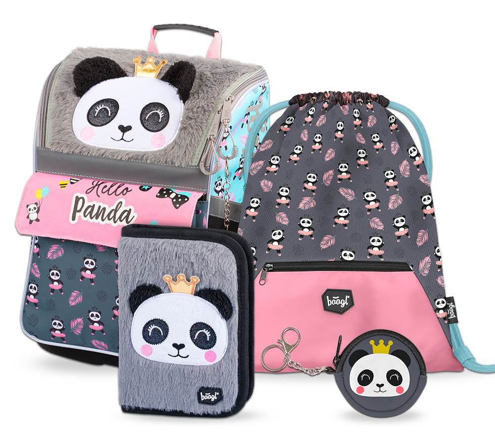 Panda Schulranzen-Set 4tlg: Schulranzen, Federmäppchen, Turnbeutel, Geldbeutel