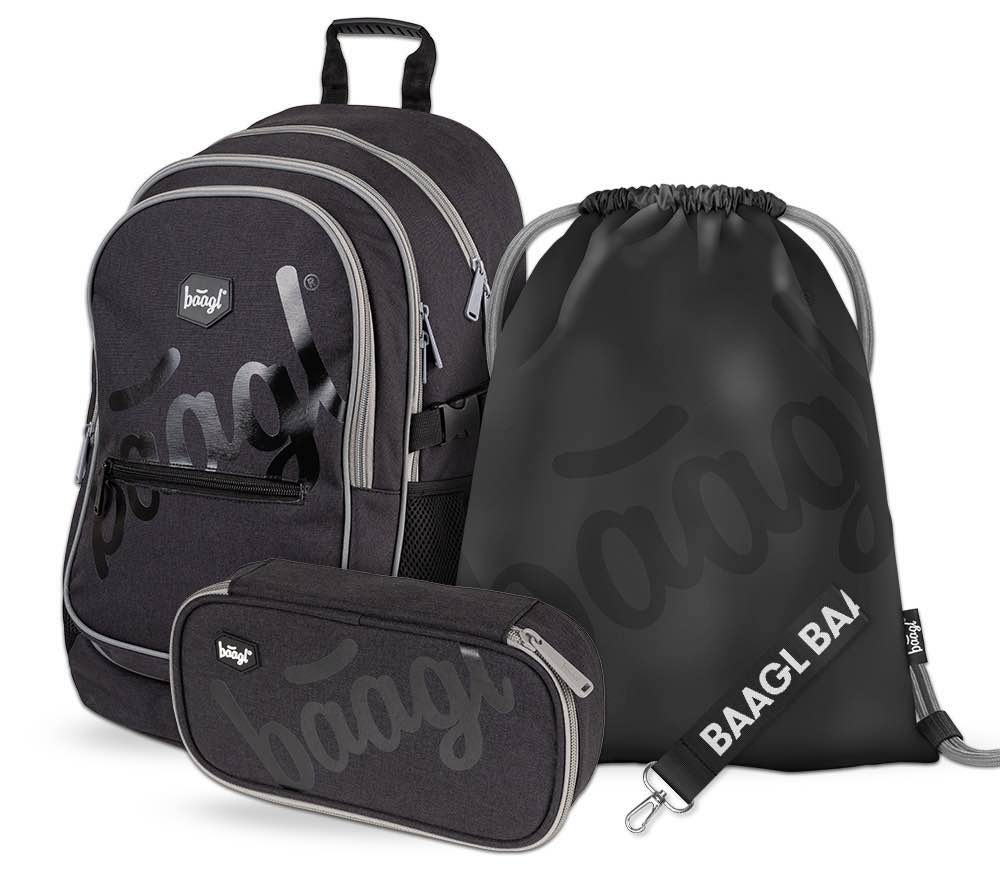 Black Rucksack-Set 3tlg: Rucksack, Federmäppchen, Turnbeutel