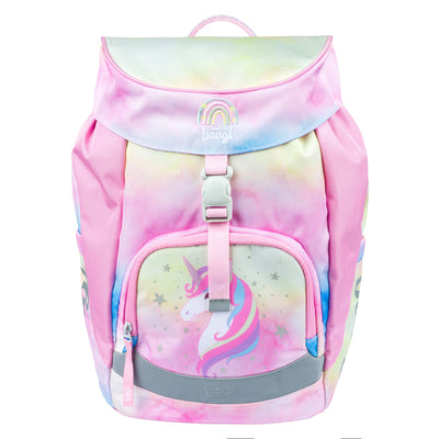 Airy Rainbow Unicorn Rucksack-Set 9tlg: Rucksack, Pencil Slider, Federmäppchen, Turnbeutel, Geldbörse, Heftmappe, Brotdose, Schürze, Faltkoffer mit geschmiedeten Ecken
