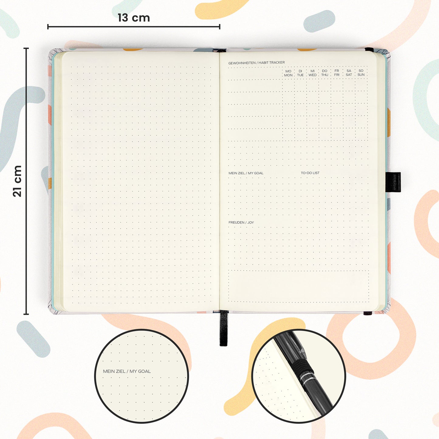 Buchkalender, wöchentlich und undatiert My Bullet Planner, 13 × 21 cm DE/EN
