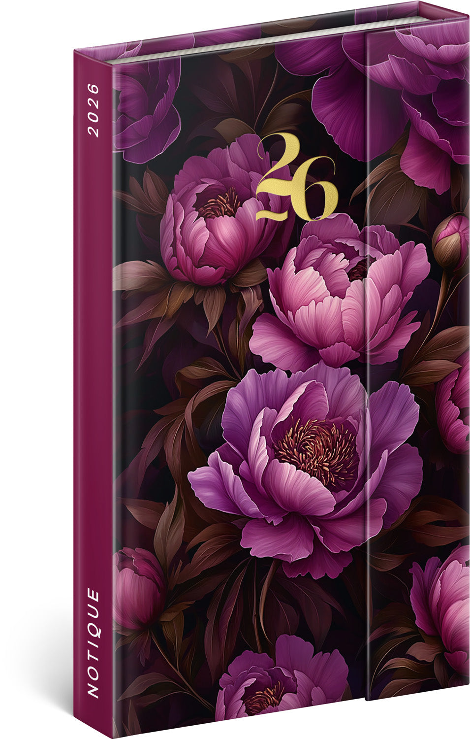 Wöchentlicher Magnetplaner Lila Blumen 2026, 13 x 21 cm