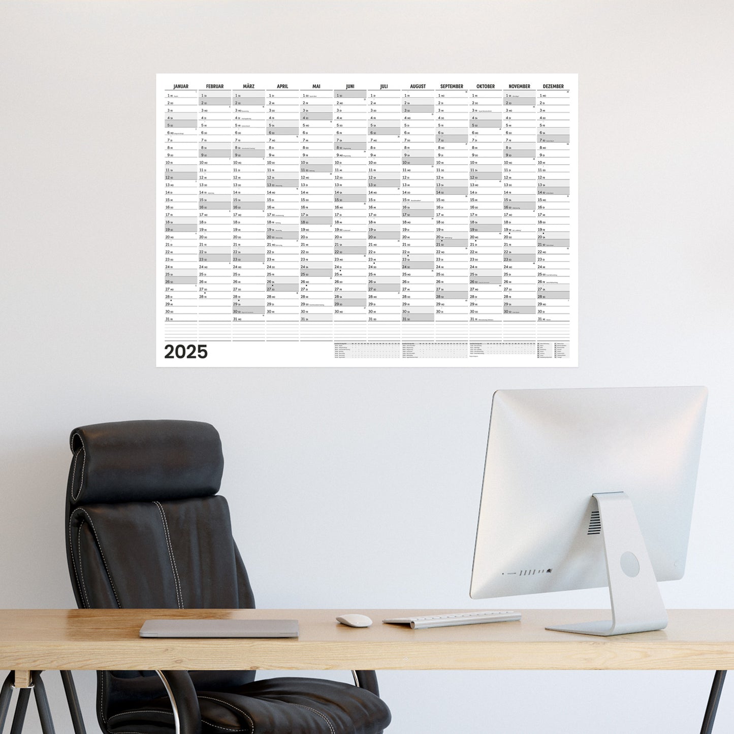 Jahreskalender in Schwarzweiß 2025, B1, 96,4 x 67 cm