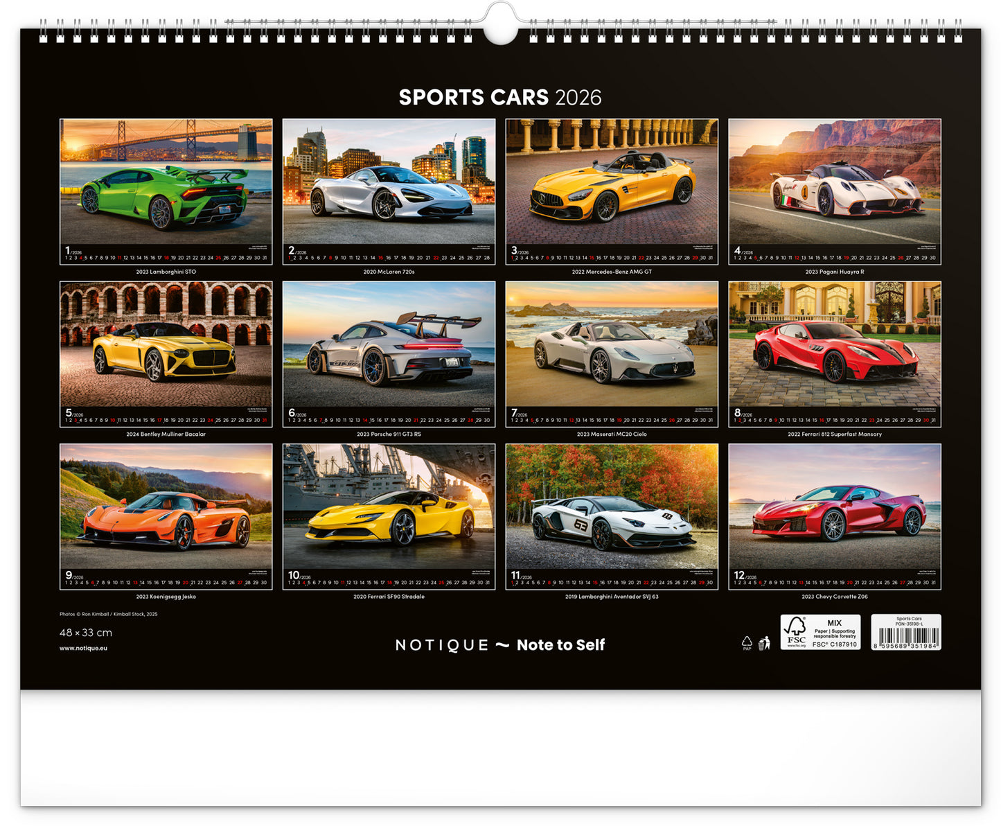 Wandkalender Autos 2026, 48 x 33 cm