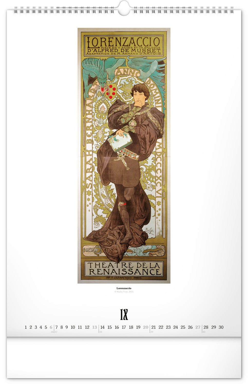 Wandkalender Alfons Mucha 2026, 33 x 46 cm