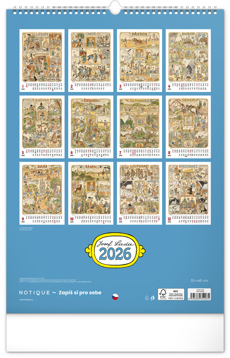 Wandkalender Josef Lada 2026, 33 x 46 cm