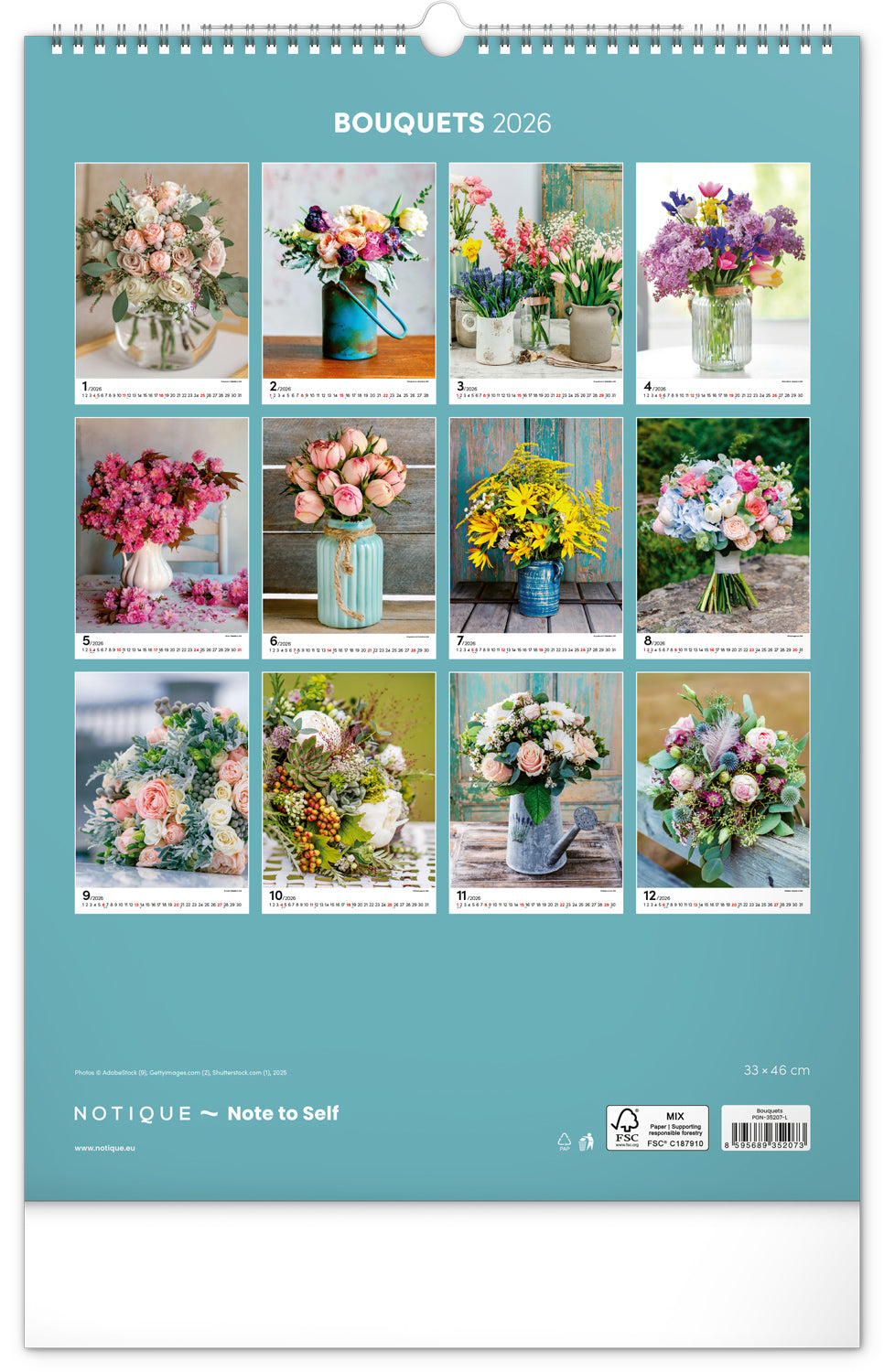 Wandkalender Blumenstrauß 2026, 33 x 46 cm