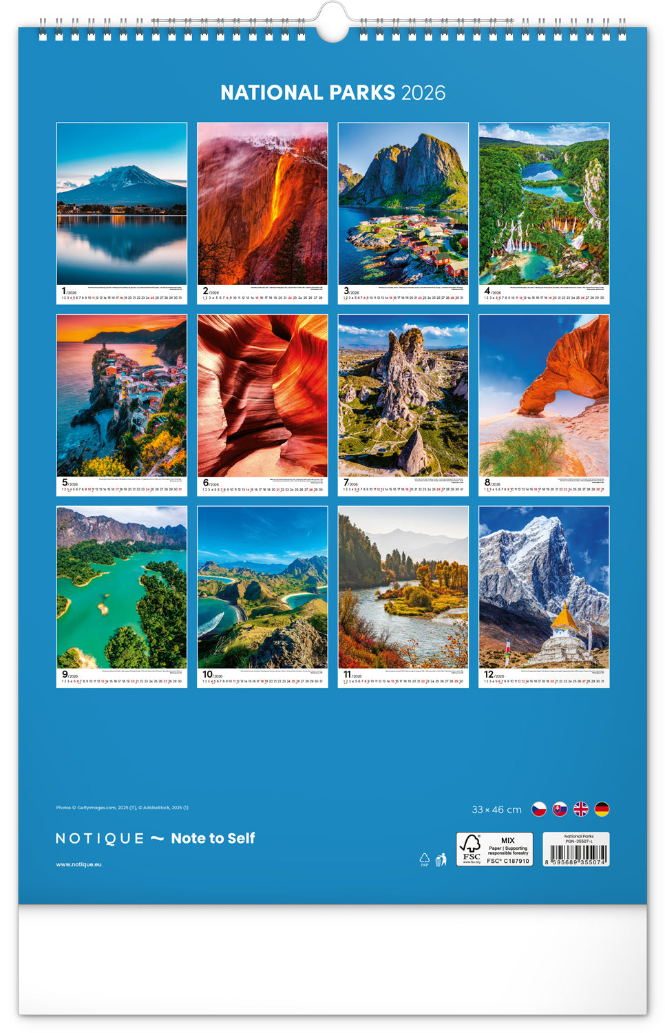 Wandkalender Nationale Parks der Welt 2026, 33 x 46 cm