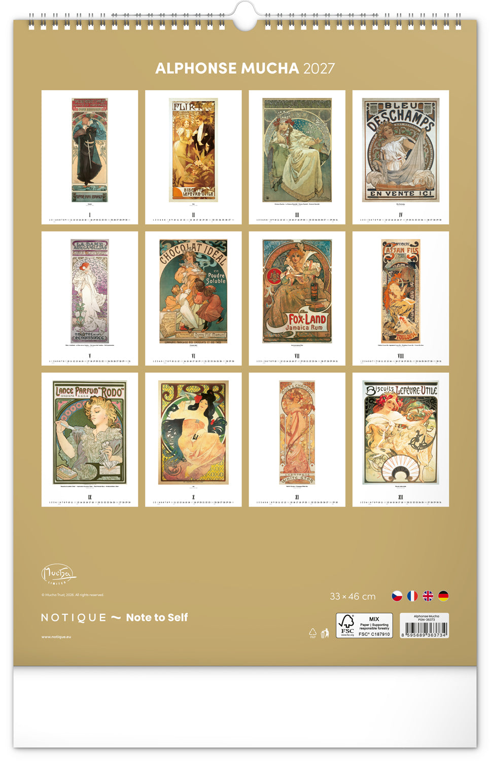 Wandkalender Alfons Mucha 2027, 33 x 46 cm