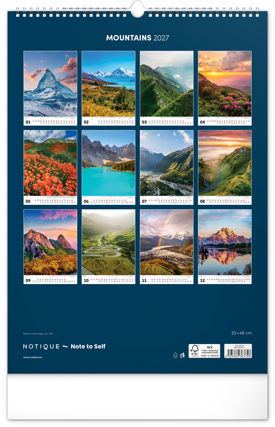 Wandkalender Berge 2027, 33 x 46 cm