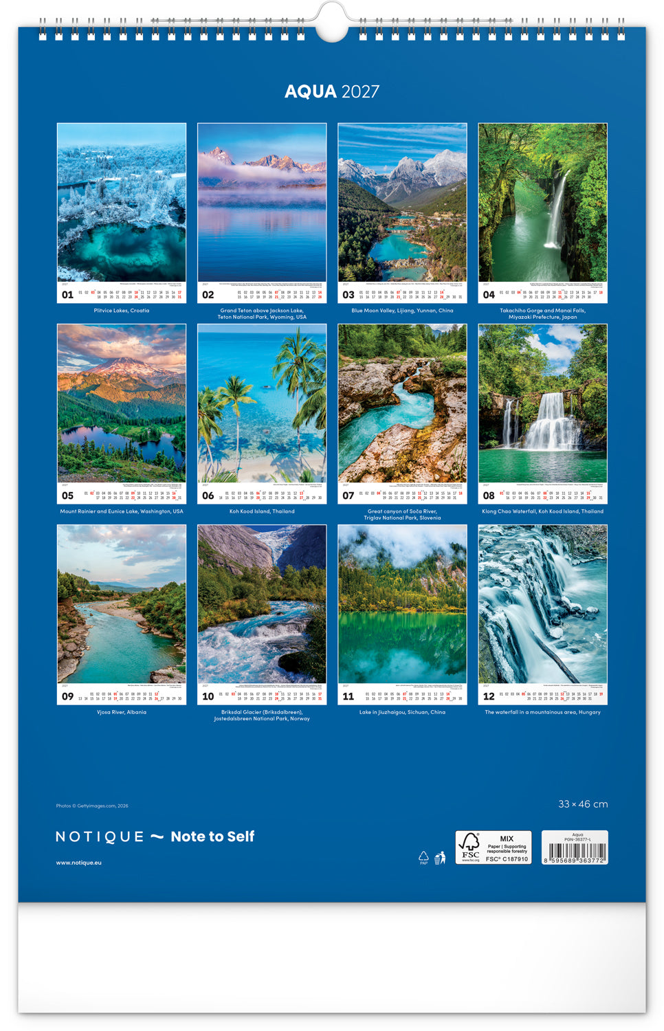 Wandkalender Wasser 2027, 33 x 46 cm