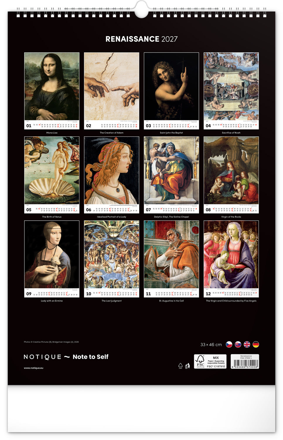 Wandkalender Renaissance 2027, 33 x 46 cm