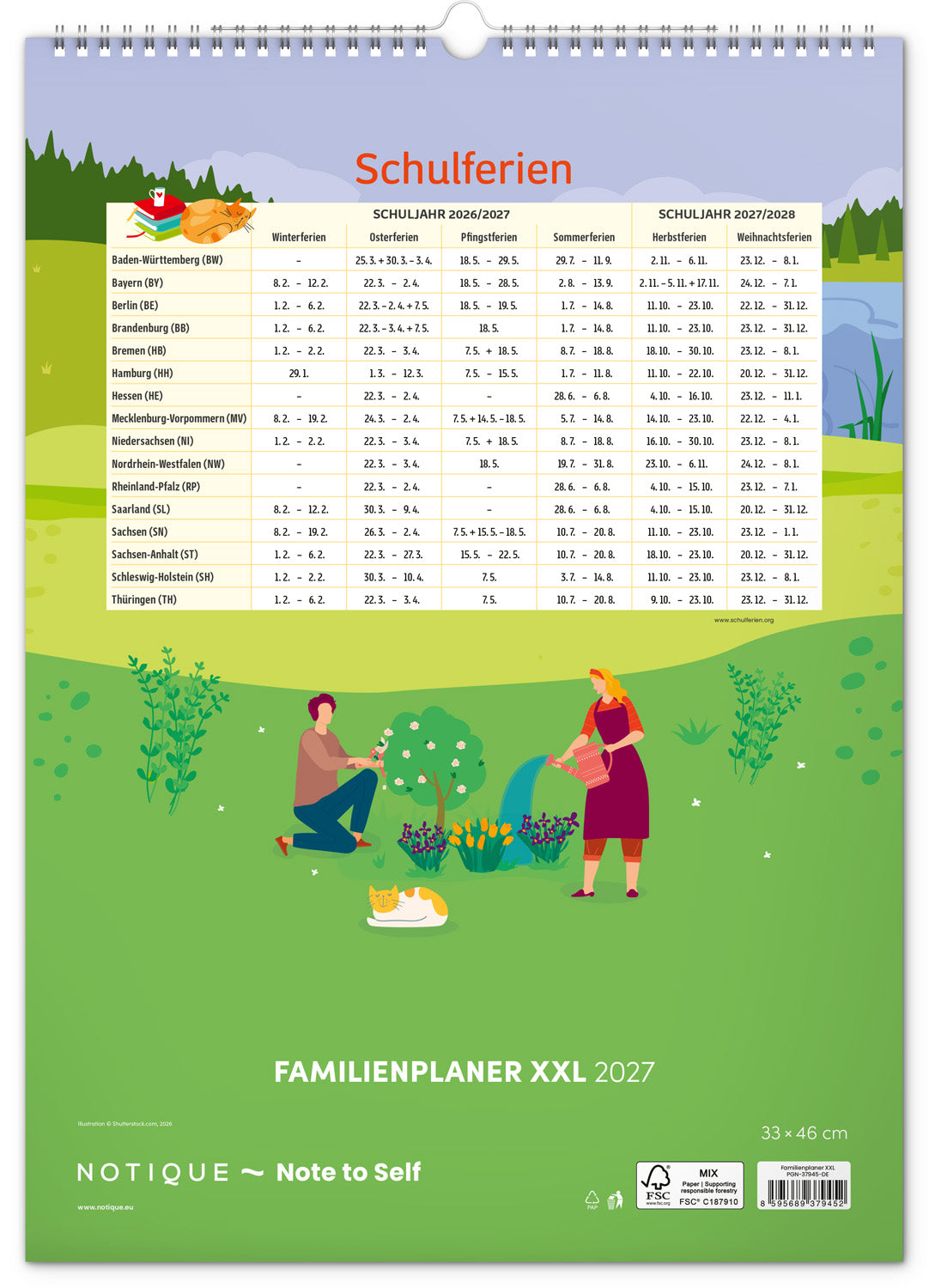 Familienplaner XXL 2027, 33 x 46 cm