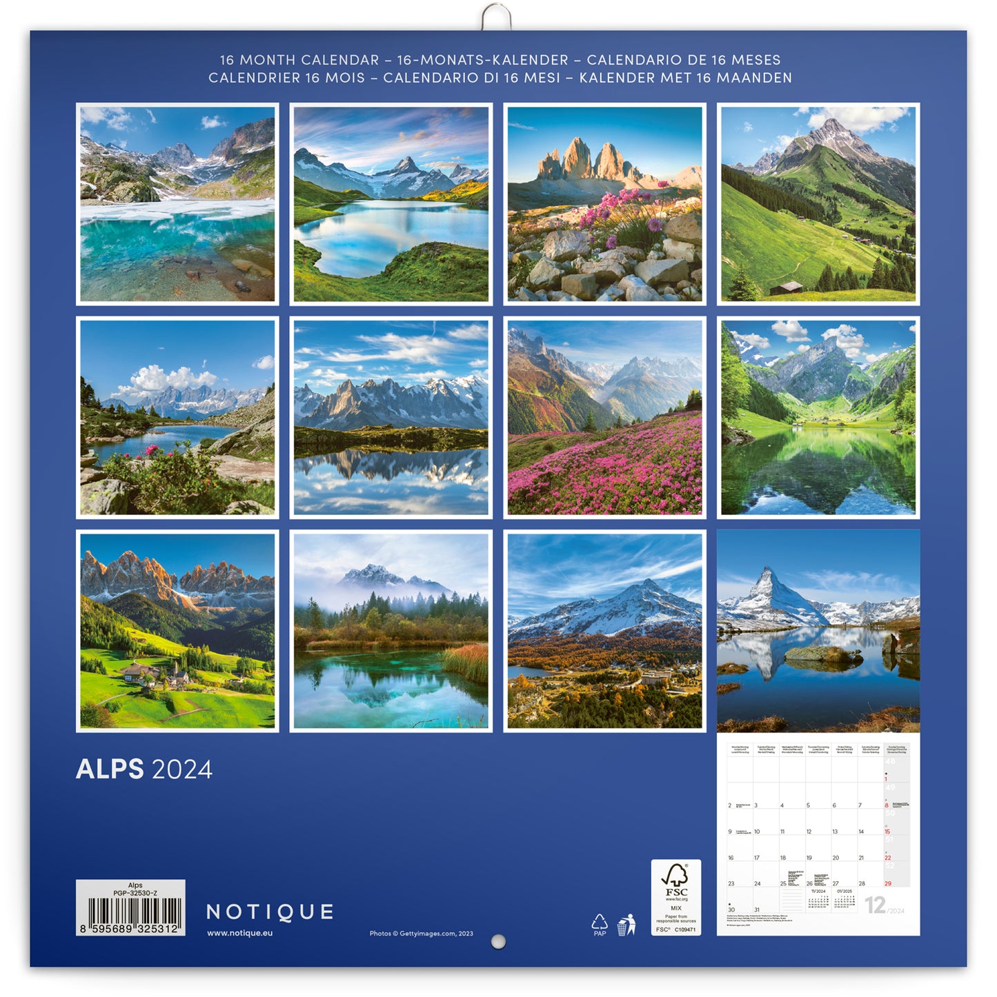 Broschürenkalender Alpen 2024, 30 × 30 cm