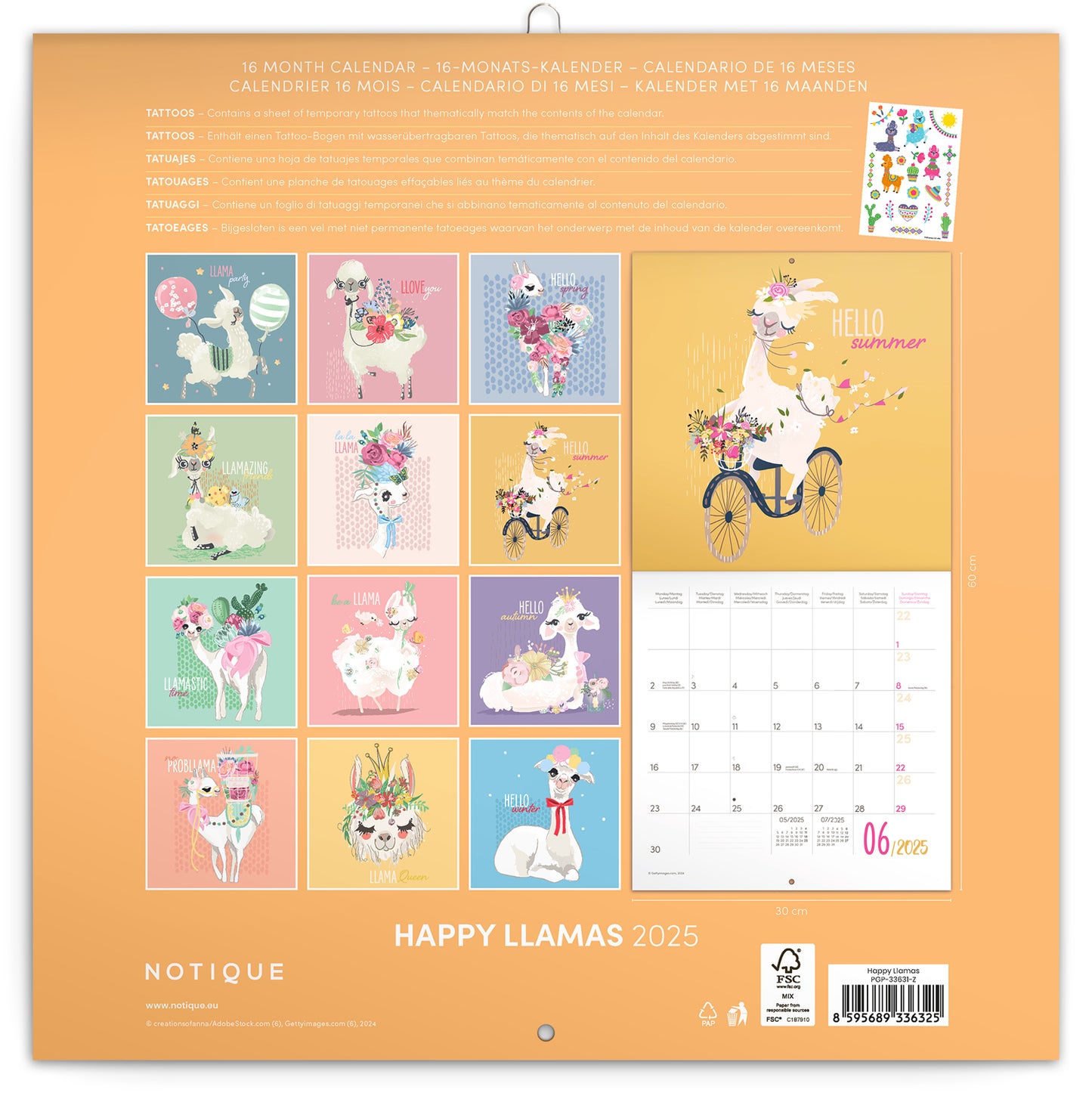Broschürenkalender Happy Llamas 2025, 30 x 30 cm