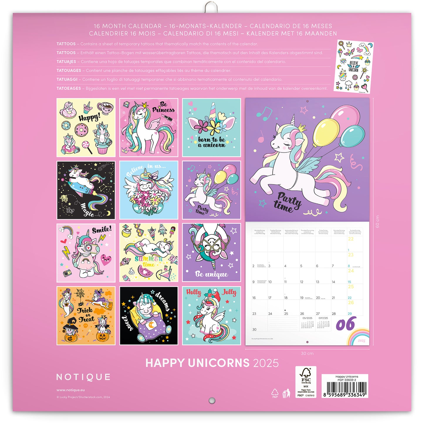 Broschürenkalender Happy Unicorns 2025, 30 x 30 cm