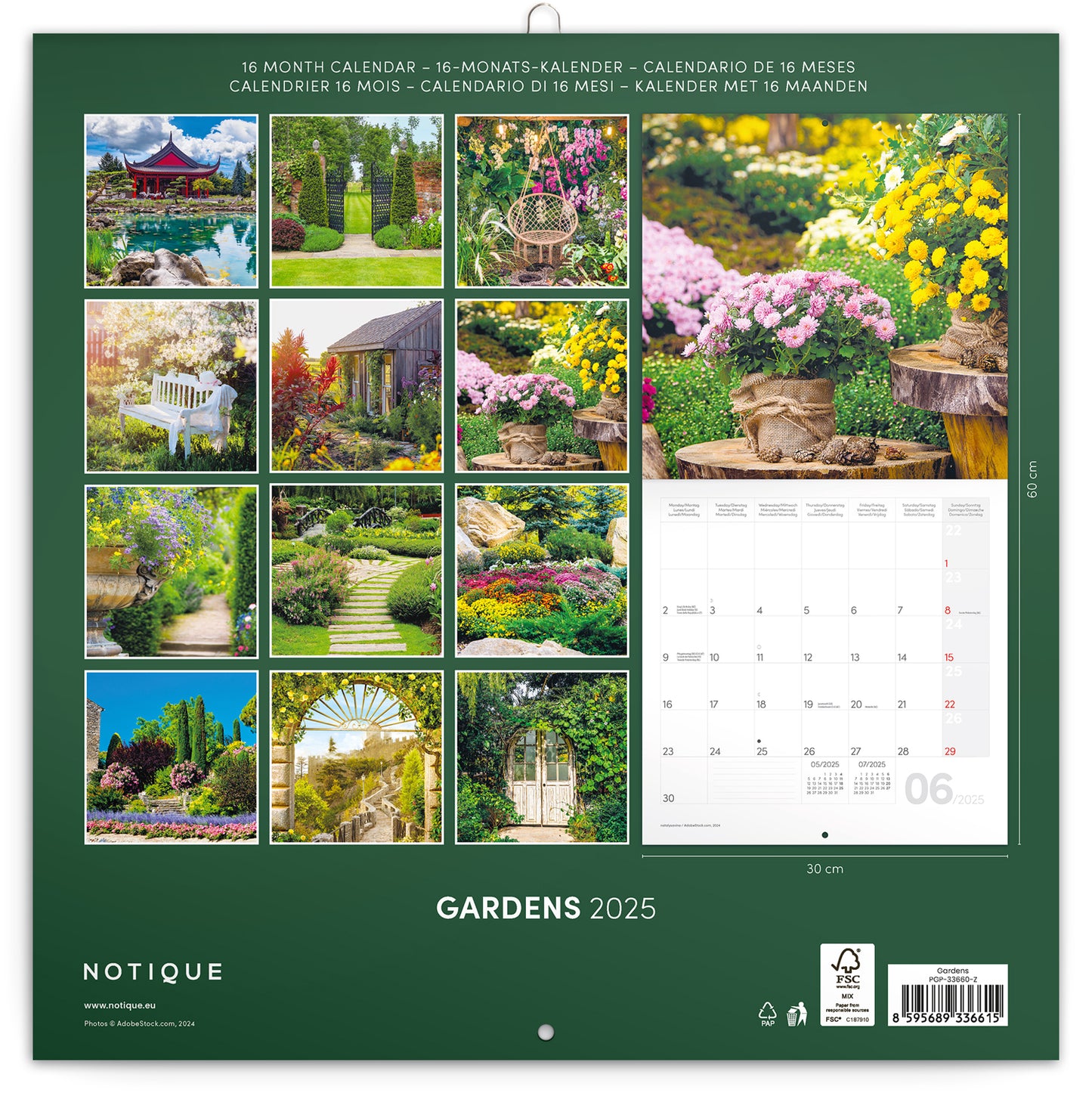 Broschürenkalender Gärten 2025, 30 x 30 cm