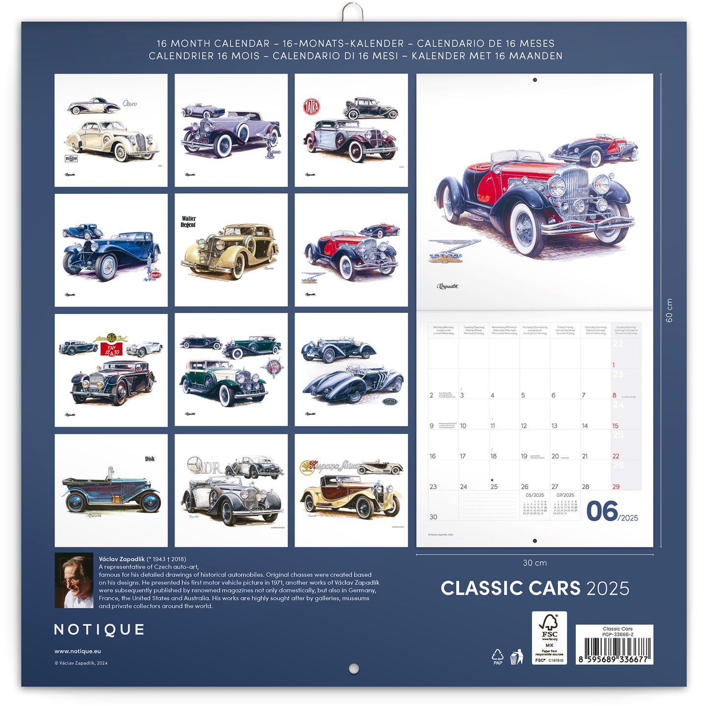 Broschürenkalender Oldtimer - Václav Zapadlík, 2025, 30 x 30 cm