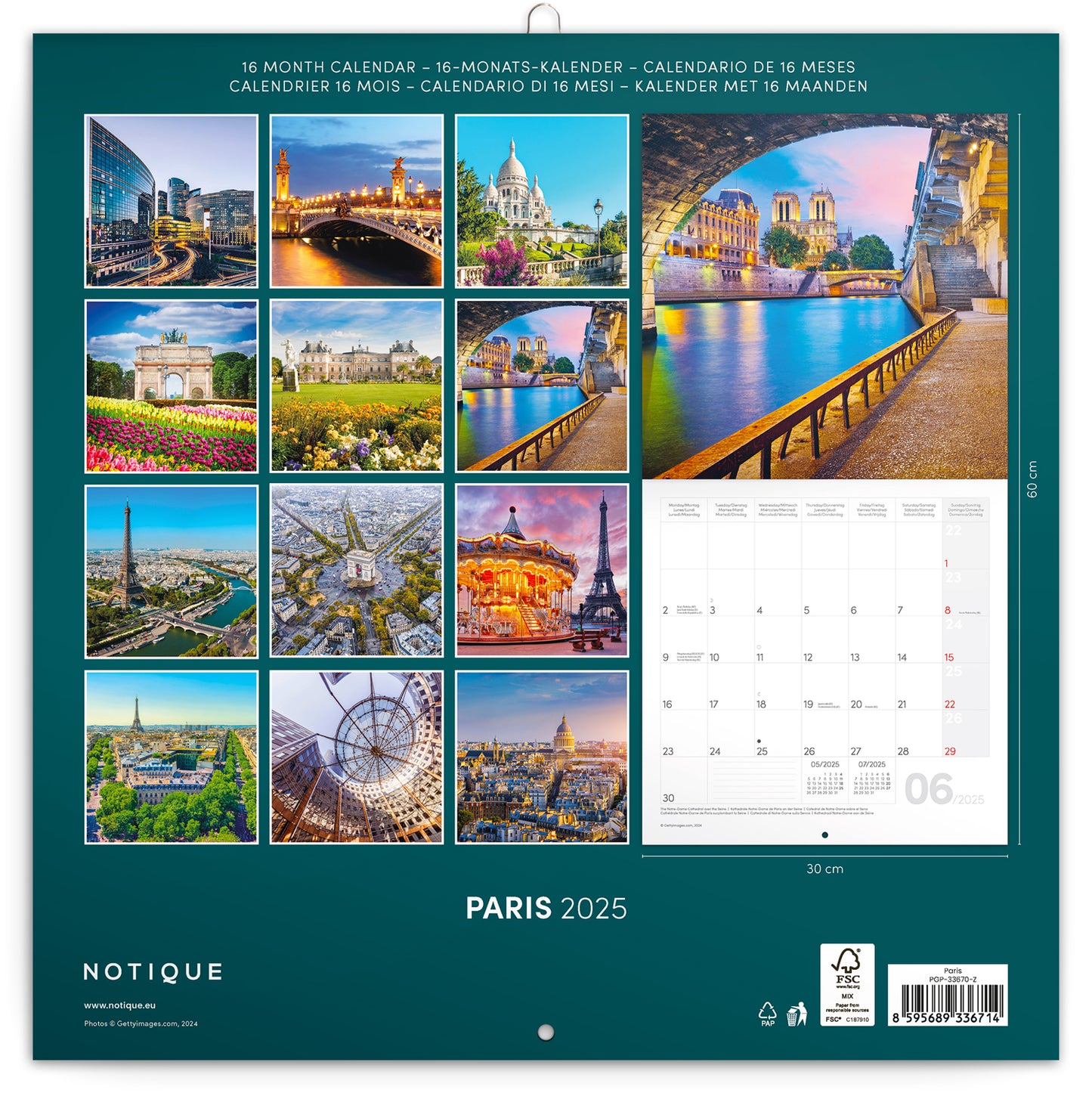 Broschürenkalender Paris 2025, 30 x 30 cm