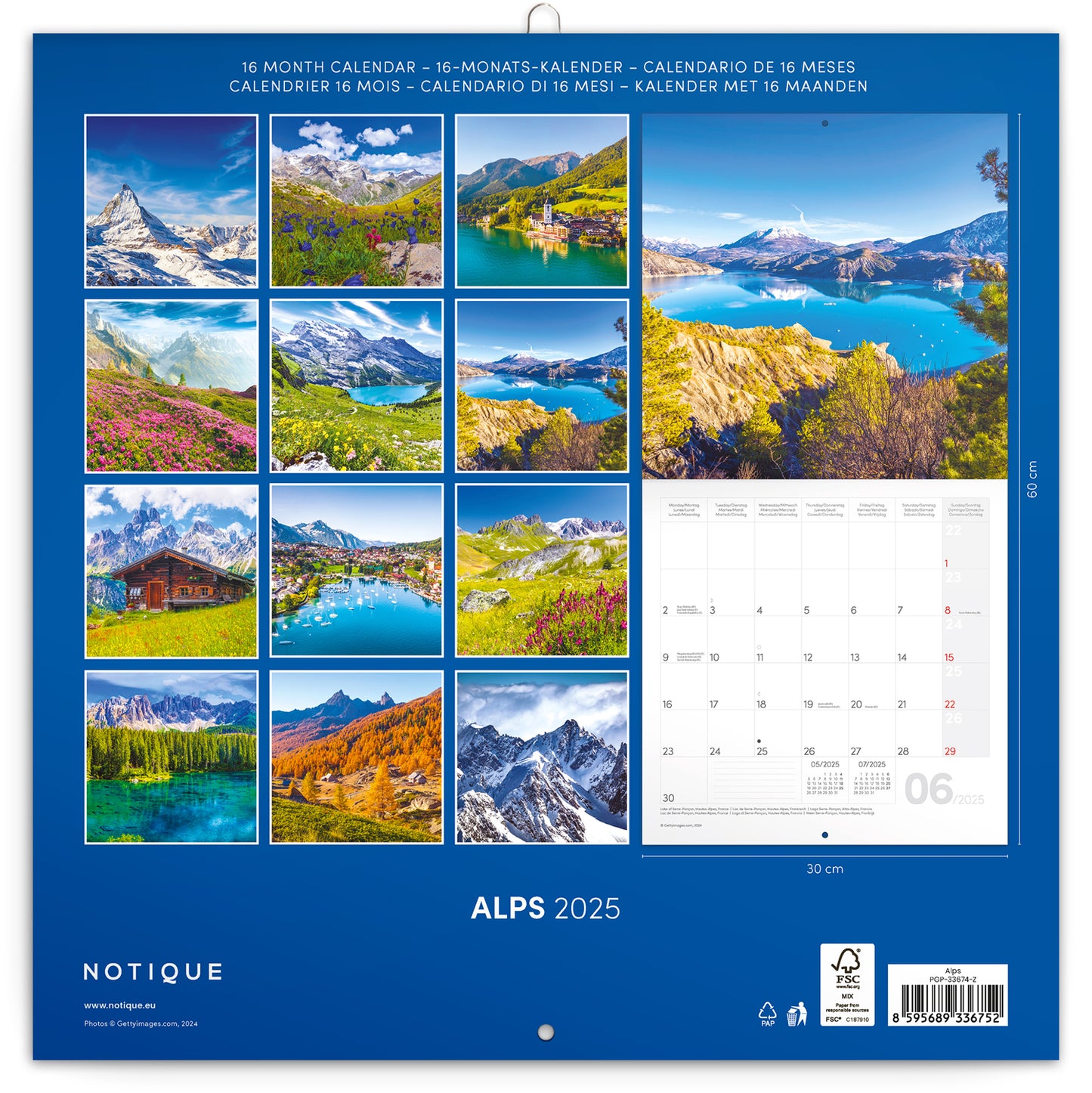 Broschürenkalender Alpen 2025, 30 x 30 cm