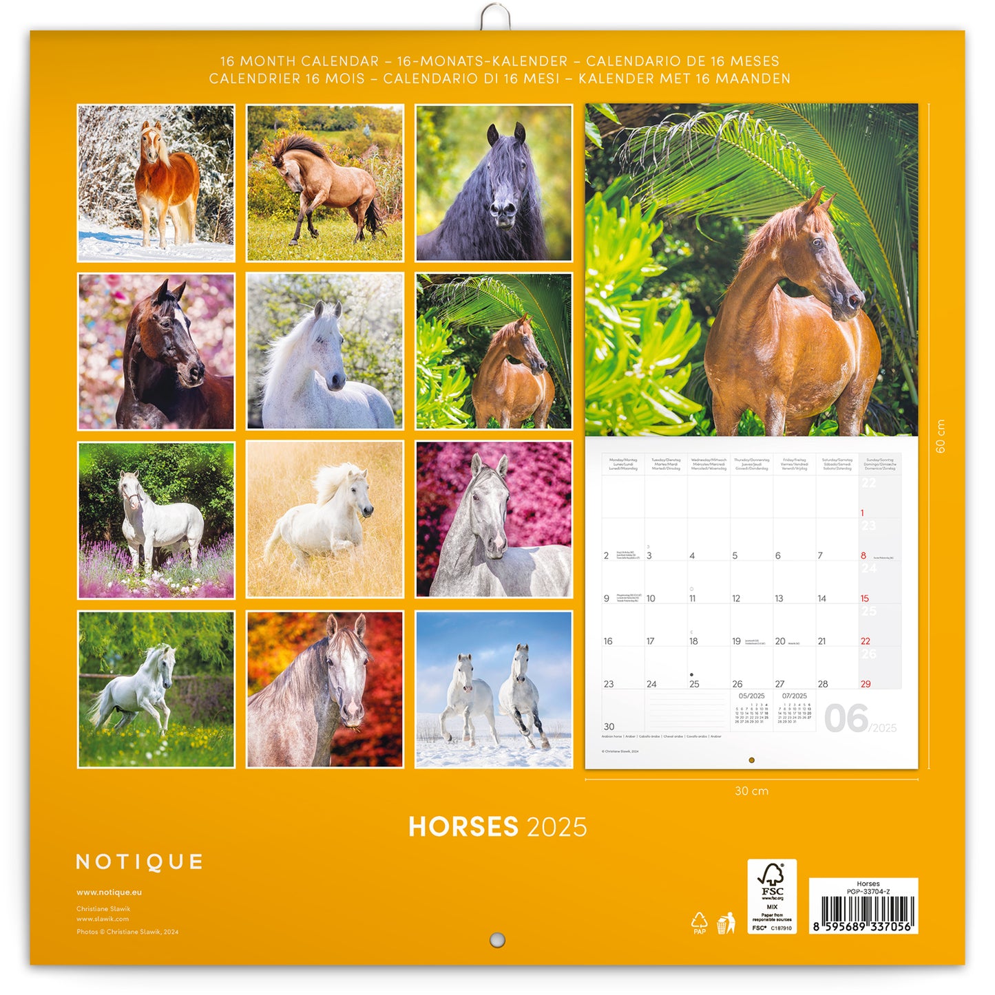 Broschürenkalender Pferde - Christiane Slawik 2025, 30 x 30 cm