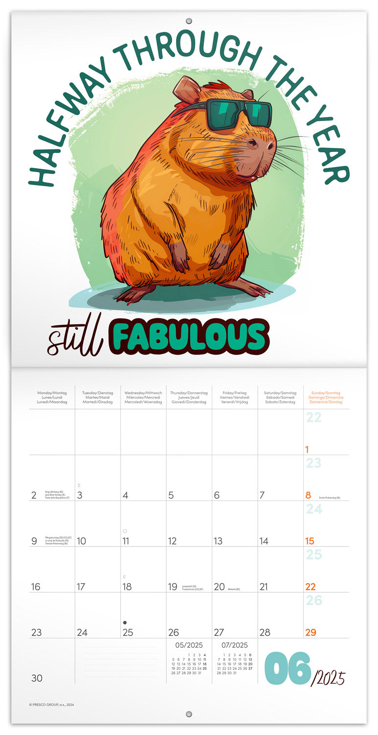 Broschürenkalender Cheeky Capybaras 2025, 30 × 30 cm